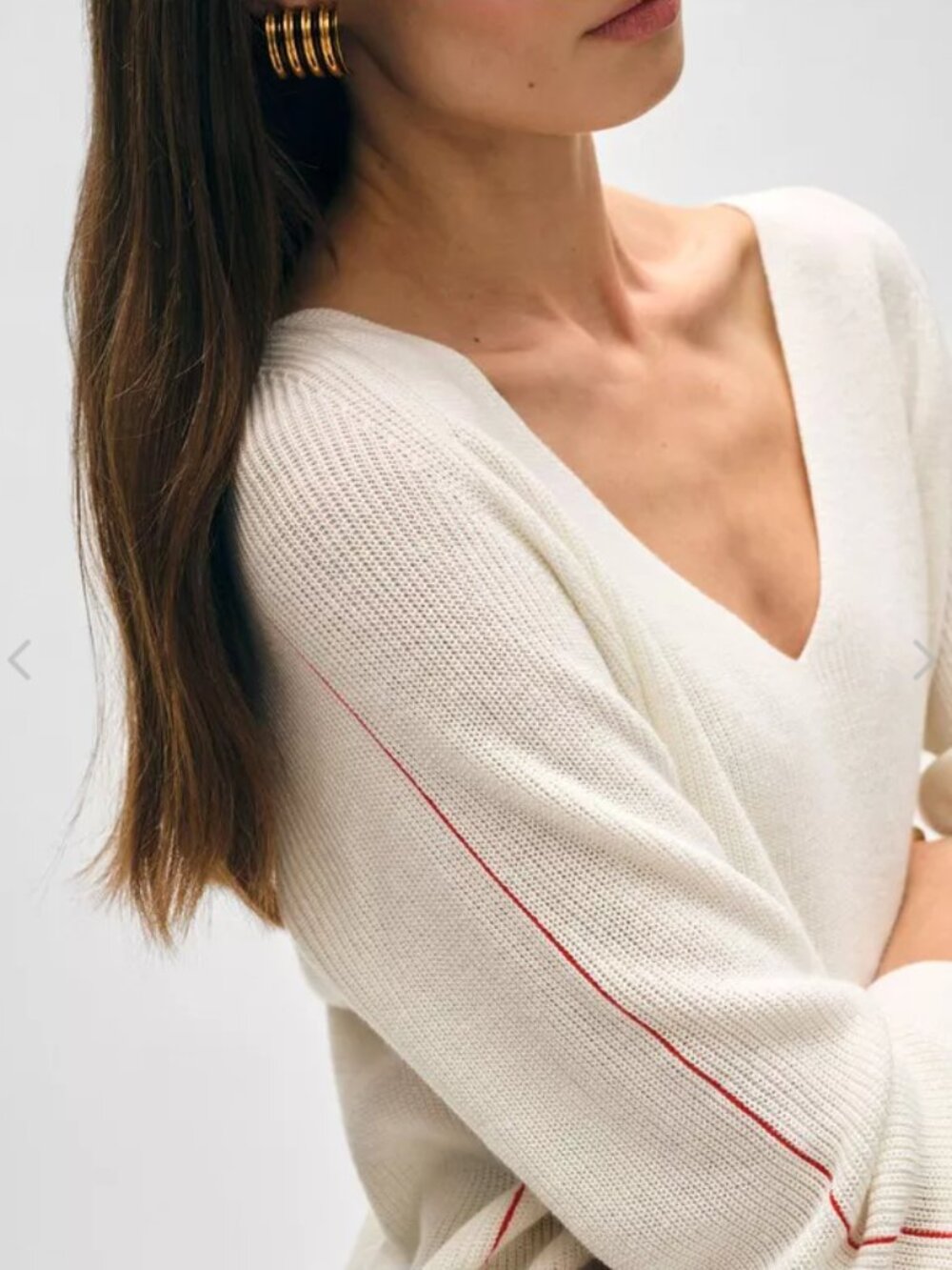 White + Warren - Cotton Linen Tipped V Neck